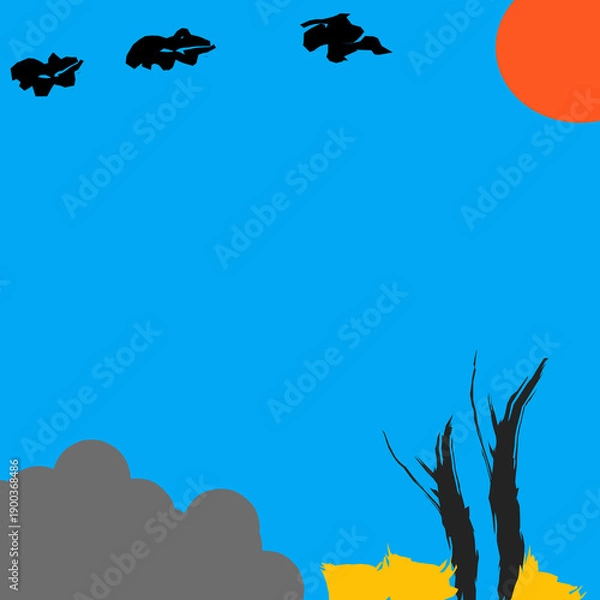 Obraz landscape with tree and birds