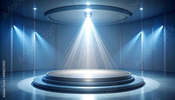 Obraz Futuristic Spotlight Stage with Empty Podium, Blue Sci-Fi Background