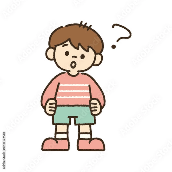 Obraz 首をかしげて疑問に思う男の子のイラスト 手描き