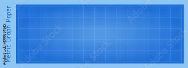 Obraz Blueprint grid. Metric graph paper pattern. Blue blank mm horizontal sheet for technical drawing, engineering sketch, architectural design, school projects. Tech simple linear background. Vector illus