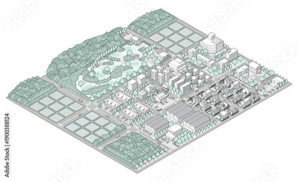 Obraz 郊外の街並みのイラスト. アイソメ図で描いた都市.