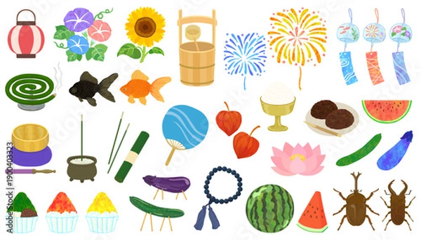 Obraz お盆のイラストセット ベクター素材