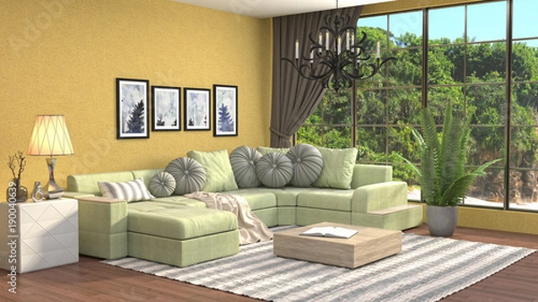 Fototapeta Interior living room. 3d illustration