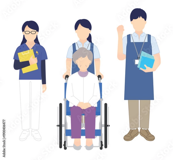Obraz 車椅子の高齢者と介護士のイラストベクター素材