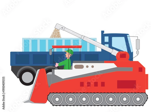 Fototapeta 米の収穫作業をしている農家