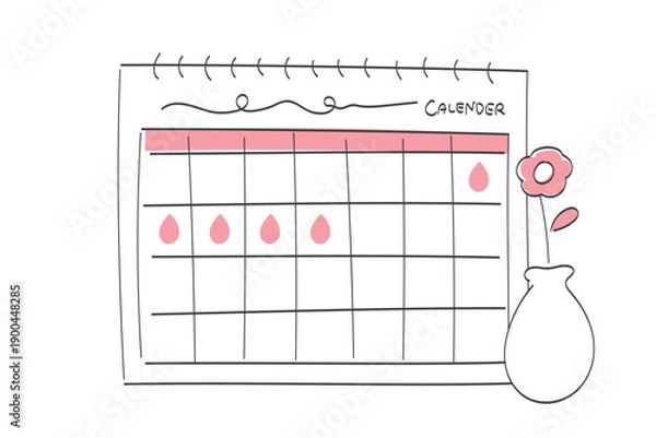 Obraz 生理・月経の日を示したカレンダー｜手書きのかわいい線画イラスト
