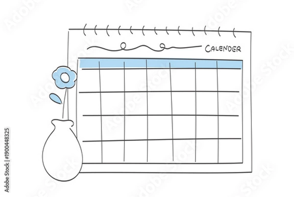 Obraz シンプルでかわいい線画のカレンダーと一輪挿しの花瓶