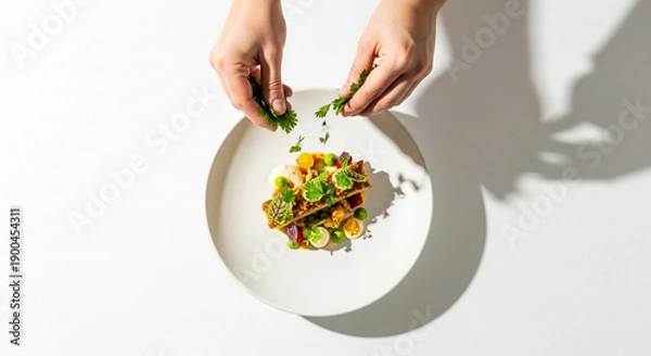 Obraz Fine Dining Plating with Fresh Herbs