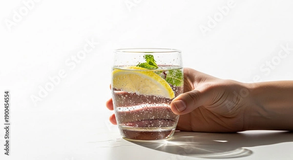 Obraz Refreshing Sparkling Lemon Water with Mint