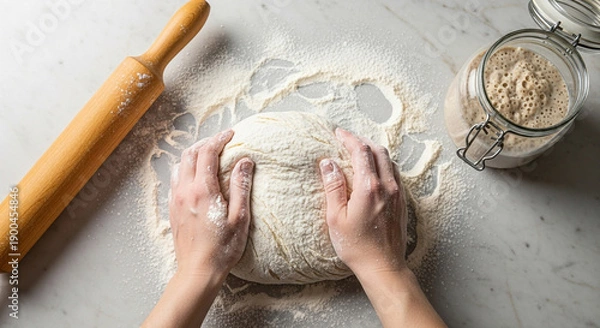 Obraz Hands Kneading Sourdough Bread Dough