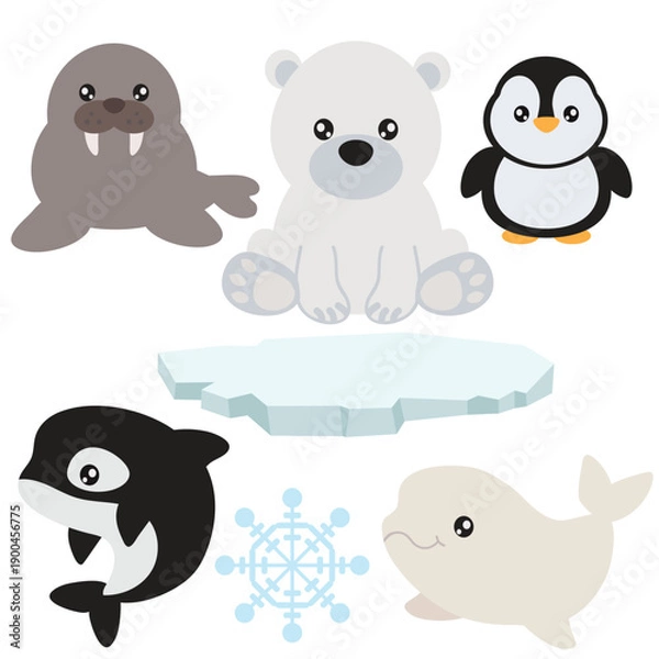 Obraz Cute Arctic animals collection vector cartoon illustration