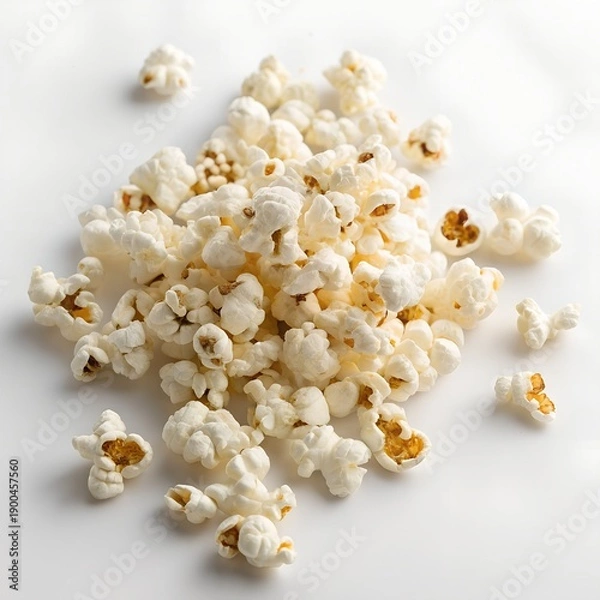 Obraz White popcorn scattered on a clean white background surface