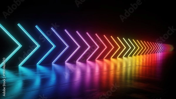 Obraz Neon rainbow arrow pattern in dark space