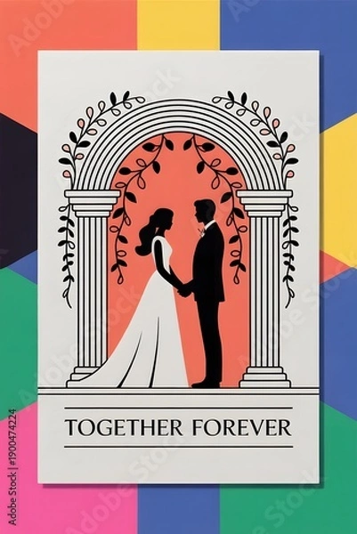 Obraz Wedding arch couple illustration