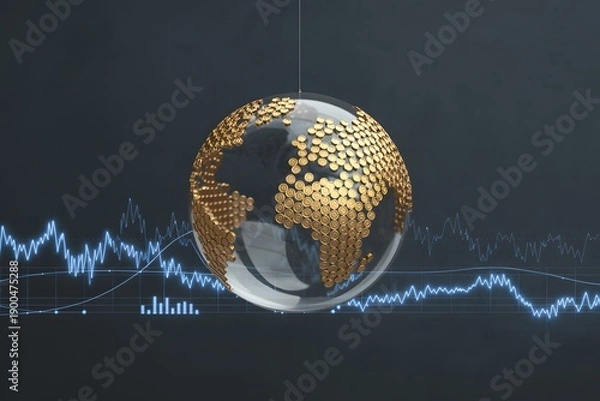 Obraz 3D finance globe data visualization