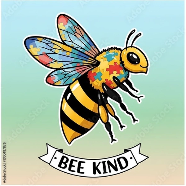 Obraz パズル模様の羽を持つ蜂：優しいイラスト