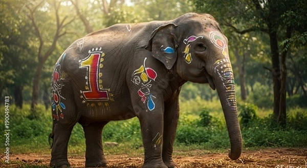 Obraz 森の彩り、一頭の巨象