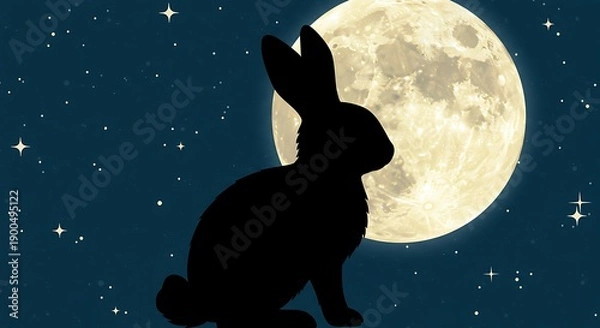 Obraz 満月のウサギシルエット