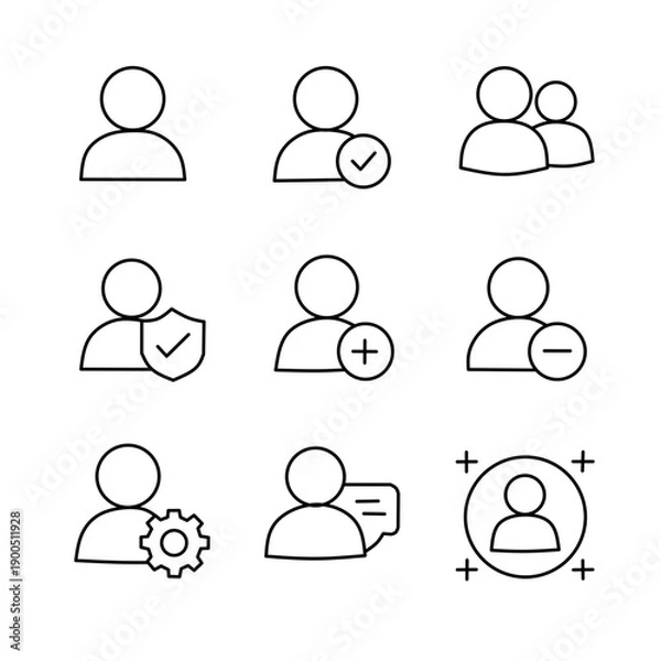 Obraz Black Outline User Account Icon Set Vector