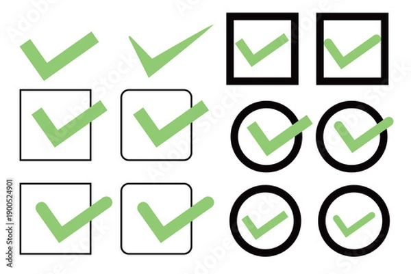 Obraz 蛍光グリーンのチェックマーク・レ点のセット