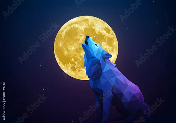 Obraz Geometric wolf under full moon