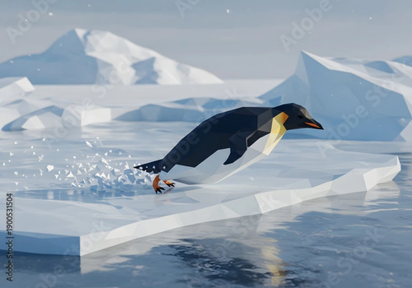 Obraz Penguin jumping on ice