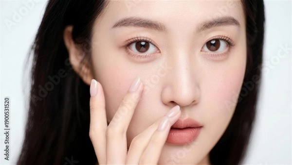Obraz 指先を頬に添えるナチュラルメイクの美しい女性