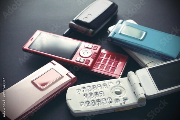 Obraz 黒い背景に置いたひと昔前のガラケイの携帯電話