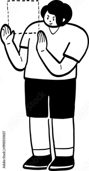 Obraz cartoon man drawing rectangle with hands.