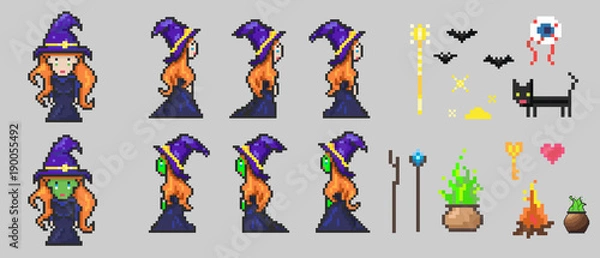 Fototapeta a set of elements for a computer game, magic, magic, pixel art