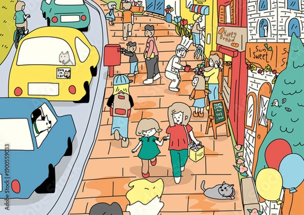 Obraz 賑わう町のお散歩