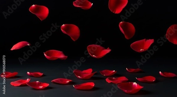 Obraz Falling Red Rose Petals on Black Background
