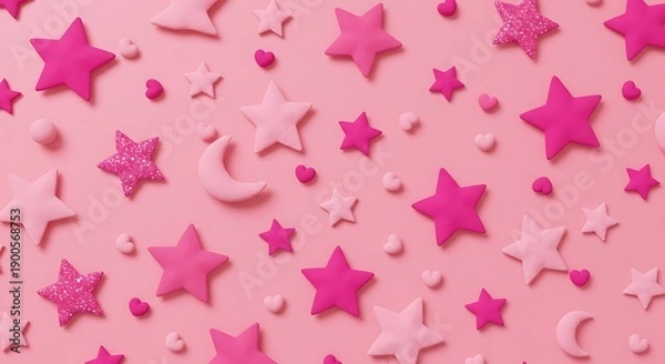 Obraz Pink Stars, Hearts & Moons Pattern Background