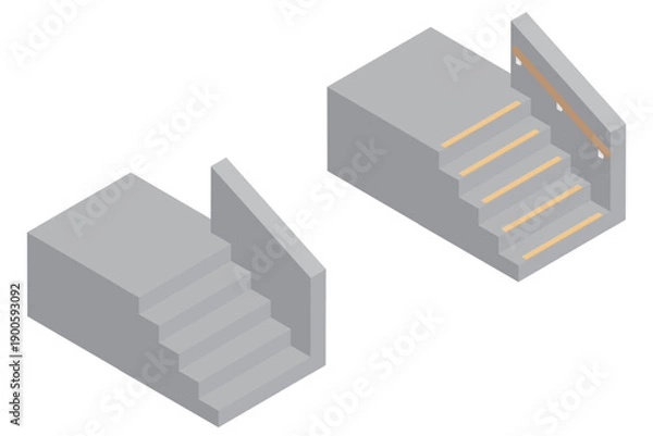 Obraz アイソメトリックな階段の手すりと滑り止めを設置する前と後のイラスト素材