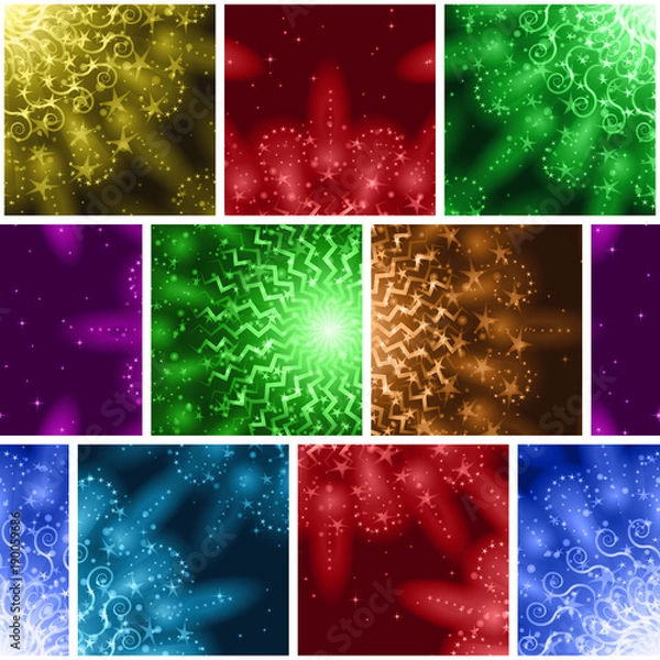 Fototapeta Seamless Holiday Background with Fireworks of Various Colors and Shapes. Tile Pattern for Web Design, Split Into Separate Parts. Eps10, Contains Transparencies. Vector