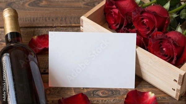 Obraz red rose and blank card