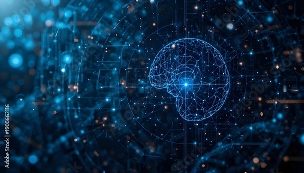 Obraz Artificial intelligence technology background with geometric abstract design for digital screen templates