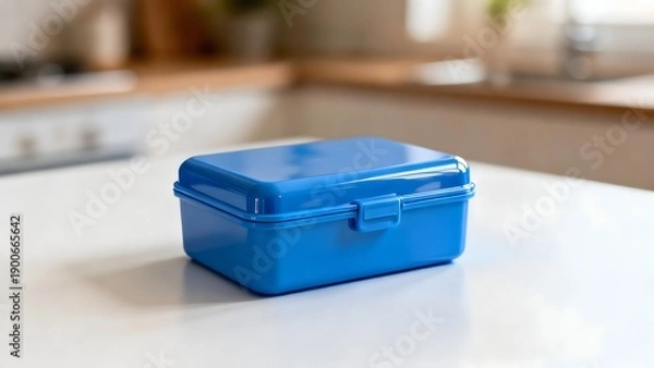 Fototapeta BluePlasticLunchboxOnKitchenCounter