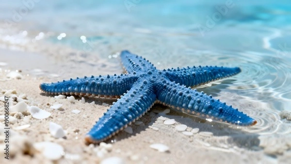 Fototapeta BlueStarfishOnSandyBeach
