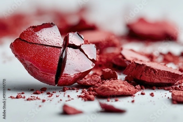 Fototapeta Broken red makeup powder with sharp pieces