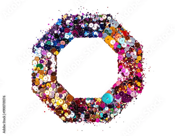 Obraz Colorful sequins form an octagonal shape with a black interior