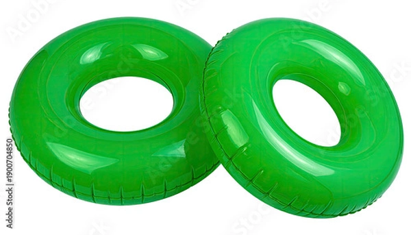 Obraz Two inflatable, vibrant green rings, rendered on a solid black background