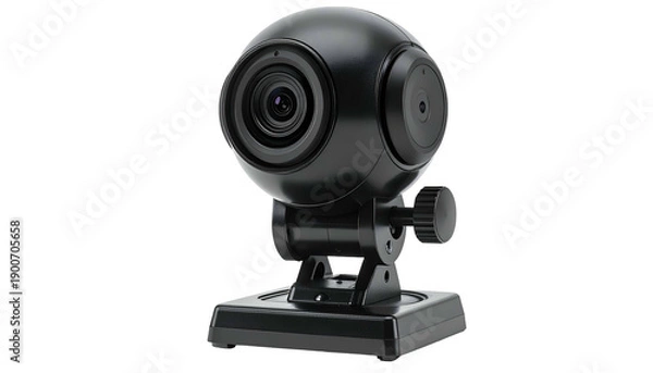 Obraz A sleek black, spherical camera device with multiple lenses and an adjustable stand