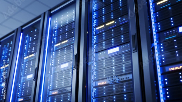 Obraz Server racks in server room data center - Cloud Computing, Artificial Intelligence, Database Concept - 3d illustration