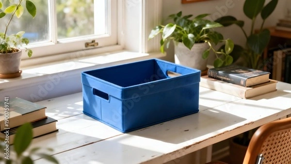 Obraz BlueStorageBoxOnSunlitDesk