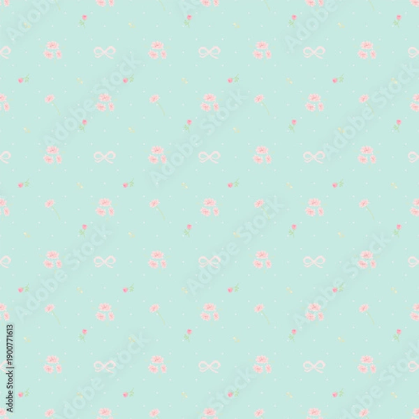 Obraz seamless pattern with pink flowers and pink bow 