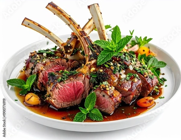 Obraz Medium Rare Lamb Chops With Herb Crust And Mint