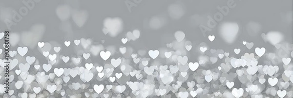 Obraz Blurred white hearts floating on a gray backdrop, bokeh effect