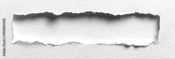 Obraz Torn paper reveals a bright, rectangular opening with jagged edges on gray