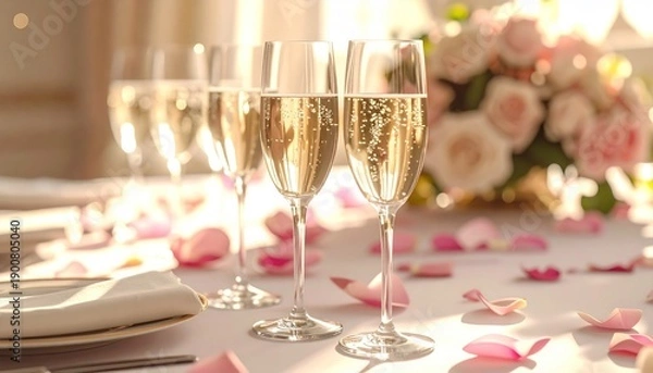 Obraz Champagne flutes on table